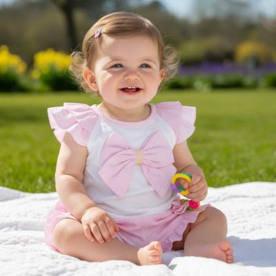 MB5689P  Striped "Frills and Bow" Shorts Set  (3-9 months)