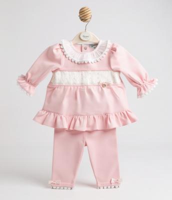 MB6712P  Smock and Lace 2 Piece Set  (3-9 months)