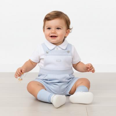 MB6893S  Pointelle Piped Dungaree Set (3-9 months)