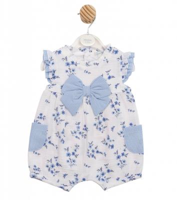 MB7138  Back Peep Hole Floral Bow Romper  (3-12 months)