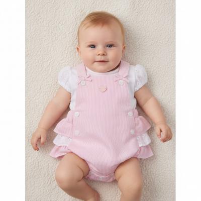 MB7171P  Striped and Lace Frilled Rear Dungaree Set  (3-9 months)