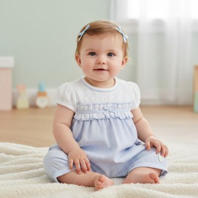 MB7182B   Striped and Broderie Anglaise Romper  (3-12 months)