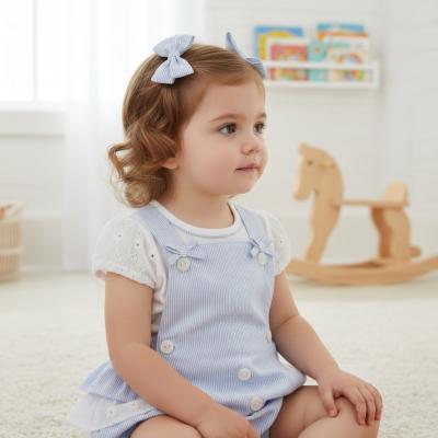 MB7184A  Striped and Lace Frilled Rear Dungaree Set  (12-24m)