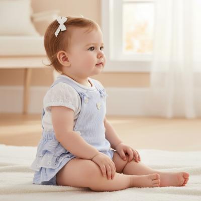 MB7184B  Striped and Lace Frilled Rear Dungaree Set  (3-9 months)