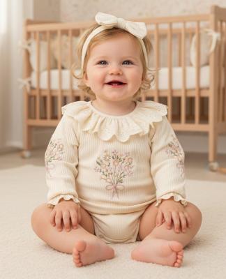 MC1112 Floral Embroidered bodysuit and headband (3-12 months)