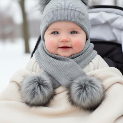 ML0503-0454-G  Grey Pom Pom Scarf 