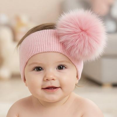 ML0503-0627-P  Pink Warm Thick Knitted Headband with Pom 