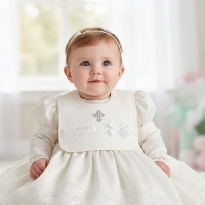 ML104-837-W  "Cross" Christening Bib 