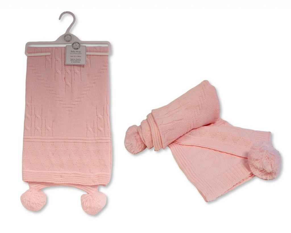 My Little Chick 112-1074 5035320610784 ML112-1074P Pink Shawl with Pom Poms