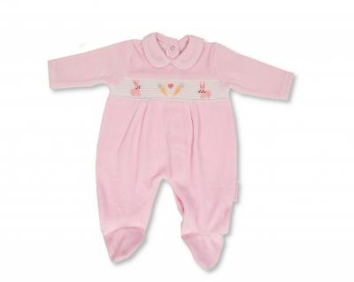 My Little Chick BW-13-384 5035320133843 ML13-384P Smocked "Bunny" Velour All In One (Newborn - 6 months)