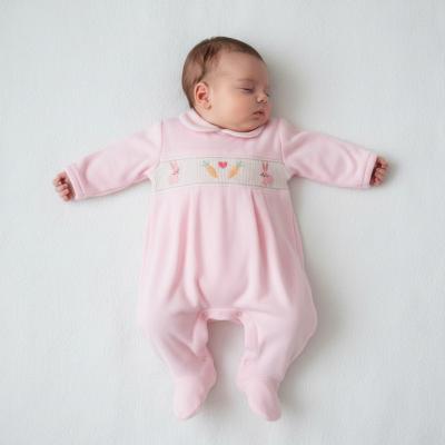 ML13-384p  Smocked "Bunny" Velour All In One  (Newborn - 6 months)