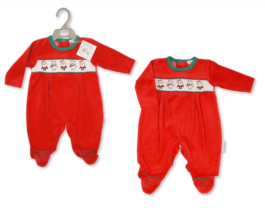 My Little Chick BW-13-396 5035320133966 ML13-396 Smocked "Christmas" Velour All in One (Newborn - 6m)