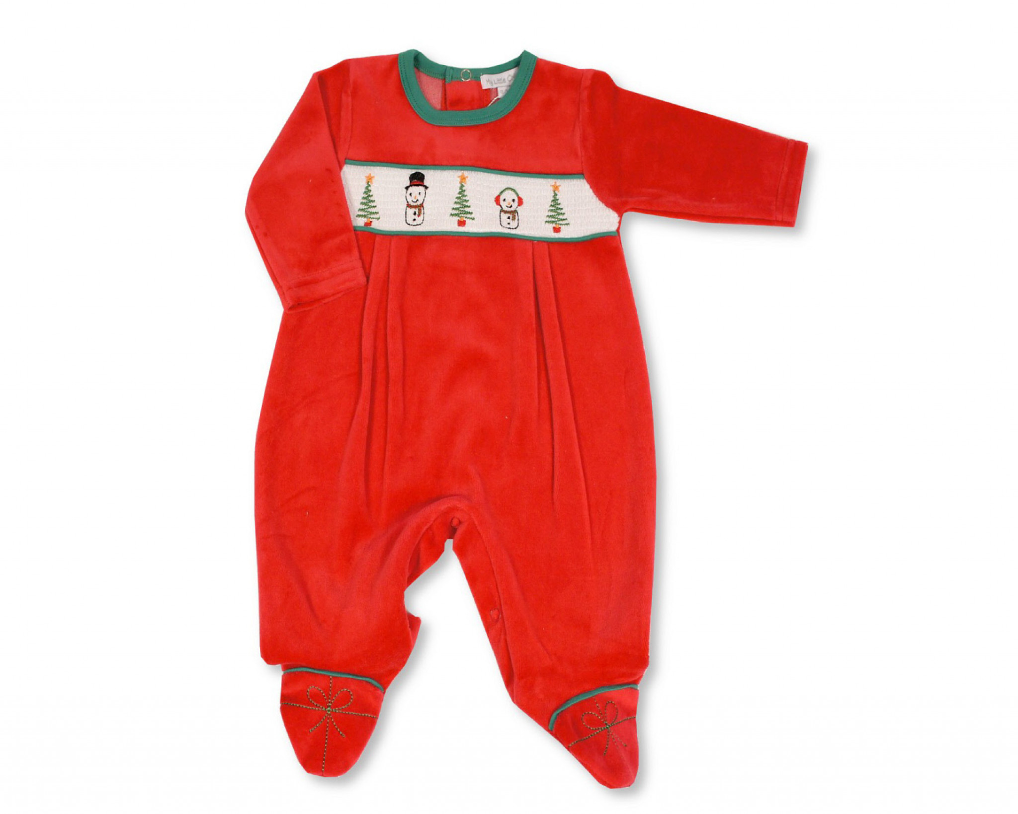 My Little Chick BW-13-397 5035320133973 ML13-397R Smocked "Snowman" Velour All in One (Newborn - 6m)