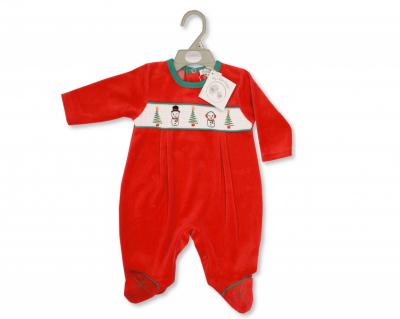 My Little Chick BW-13-397 5035320133973 ML13-397R Smocked "Snowman" Velour All in One (Newborn - 6m)