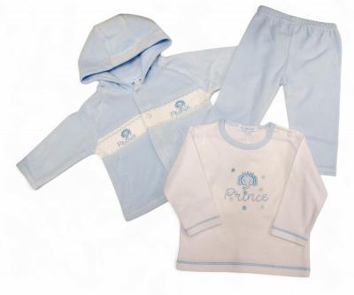 ML13-405S  Smocked "Prince" Velour 3 Piece Set  (NB-6m)