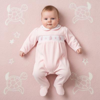 ML13-408P Smocked Velour "Tortoise" All In One (NB-6 months)