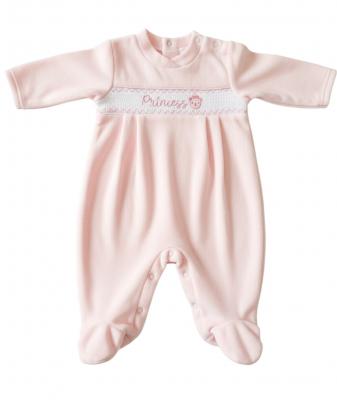 ML13-409-P  Smocked "Princess" Velour All In One  (NB-6m)