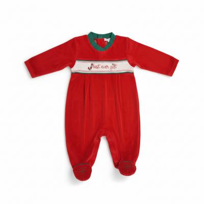 ML13-419-R  Smocked "Christmas" Velour All In One  (NB-6m)