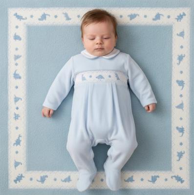 ML13-428S Smocked Velour "Dinosaur" All In One (NB-6 months)