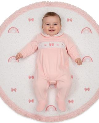 ML13-435P Smocked Velour "Bow" All In One (NB-6 months)