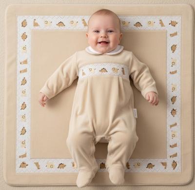 ML13-440T Smocked Velour "Dinosaur" All In One (NB-6 months)
