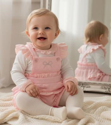 JF20-2713 Quilted "Diamante Bow" Dungaree Set (NB-6 months)