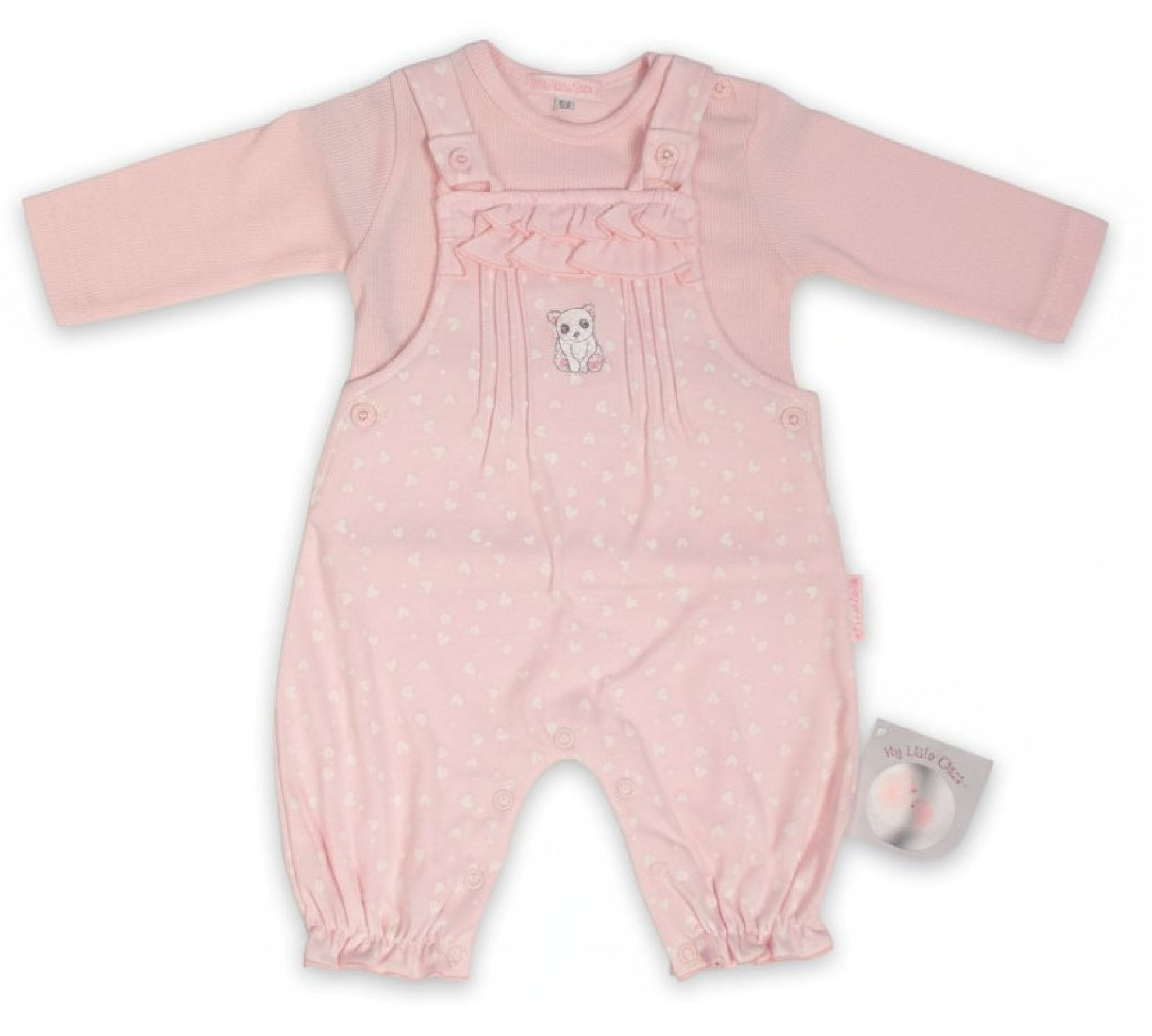 My Little Chick BIS-2020-2567 5035320025674 ML2020-2567P "Bear and Hearts" Dungaree Set (NB-6 months)