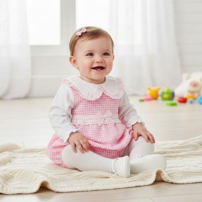 ML2020-2569P  Dogtooth "Bows and Lace" Short Romper  (NB-6 months)