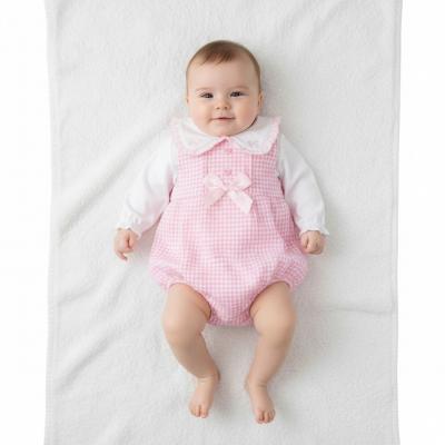 My Little Chick BIS-2020-2571 5035320025711 ML2020-2571P Dogtooth "Bow and Lace" Short Romper Set (NB-6m)