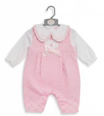 My Little Chick BIS-2020-2572 5035320025728 ML2020-2572p Dogtooth "Bow" Long Dungaree Set (NB-6m)