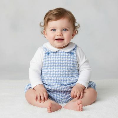 ML2020-2575S  Dogtooth Short Dungaree Set  (NB-6 months)