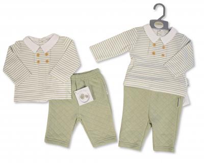 My Little Chick BIS-2020-2586 5035320025865 ML2020-2586G Quilted and Striped Two Piece Set (NB-6m)