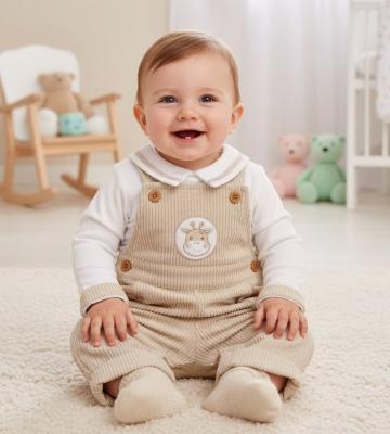 ML2020-2655 Corduroy "Giraffe" Dungaree Set (NB- 9 months)