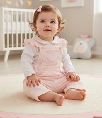 ML2020-2698 Ribbed Frilled Dungaree and Top (Newborn - 6 months)