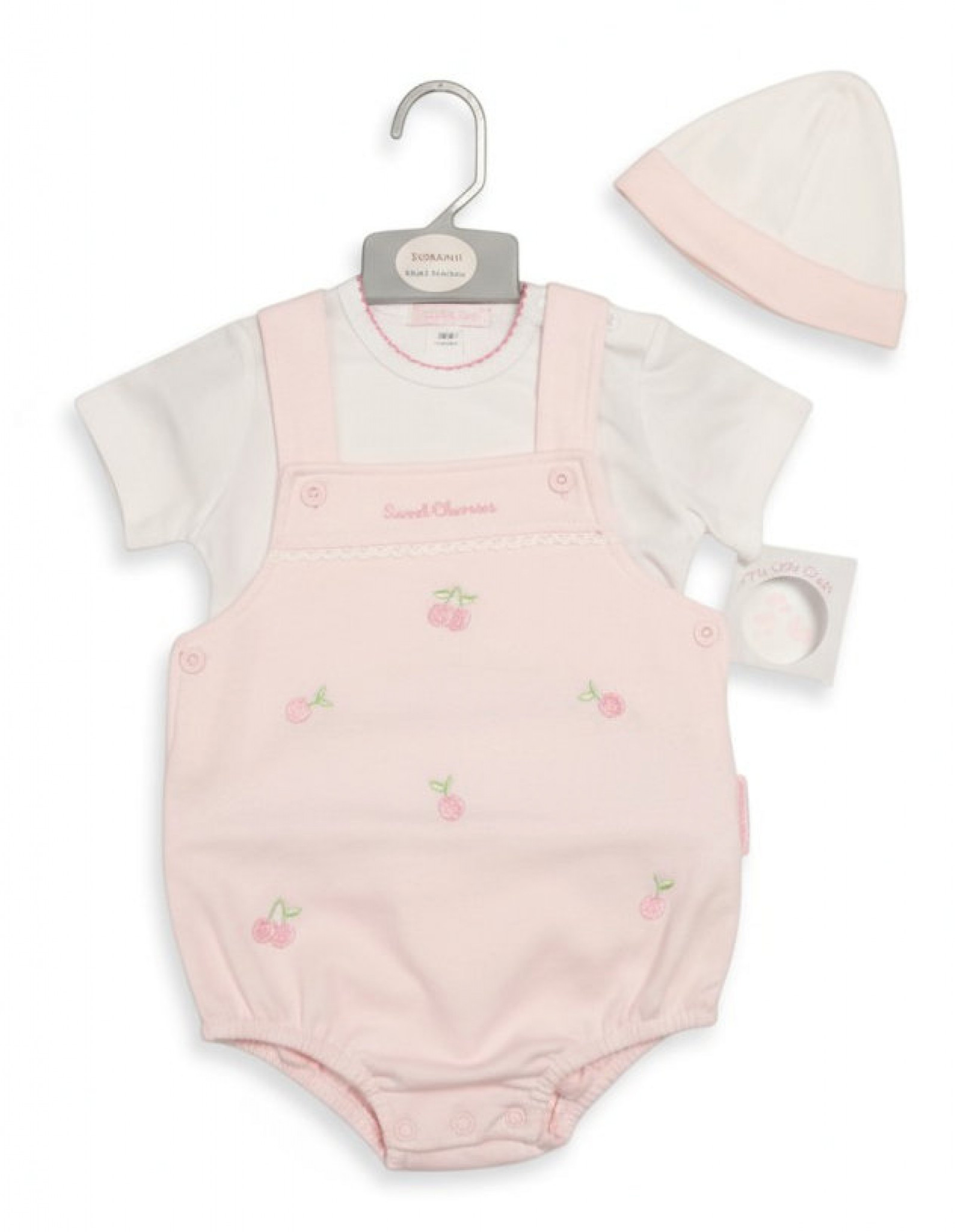 My Little Chick BIS-2099-2204 5035320422046 ML2099-2204P "Sweet Cherries" Short Dungaree Set (NB-6 Months)