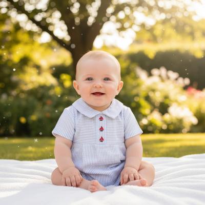 ML2120-6112S Striped "Boat" Poplin Romper (NB-6m)