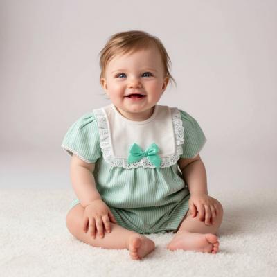ML2120-6206-G "Bow and Lace" Romper (Newborn - 6 months)
