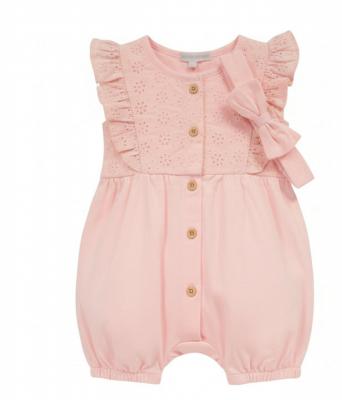 ML2120-6216P  Pink "Broderie Anglaise" Romper Set  (NB-9m)