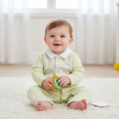 ML2120-6236 Sage Striped Long Legged Romper (NB-6 months)