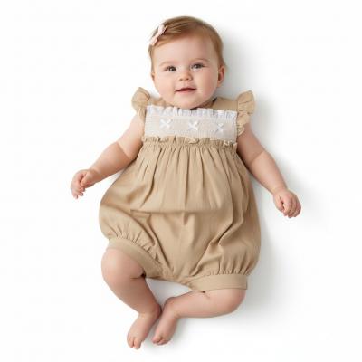 ML2120-6250-T  Linen  "Smocked " Romper  (Nb-6m)