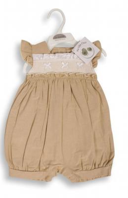 ML2120-6250T  Linen  "Smocked " Romper  (Nb-6m)