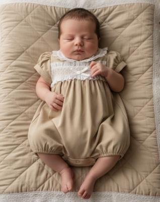 ML2120-6253T  Linen  "Smocked " Romper  (Nb-6m)