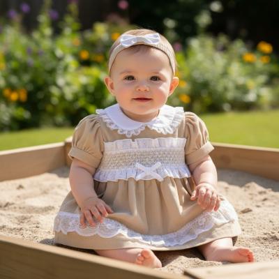 ML2120-6264-T  Linen Smocked "Lace" Dress Set  (Nb-6m)