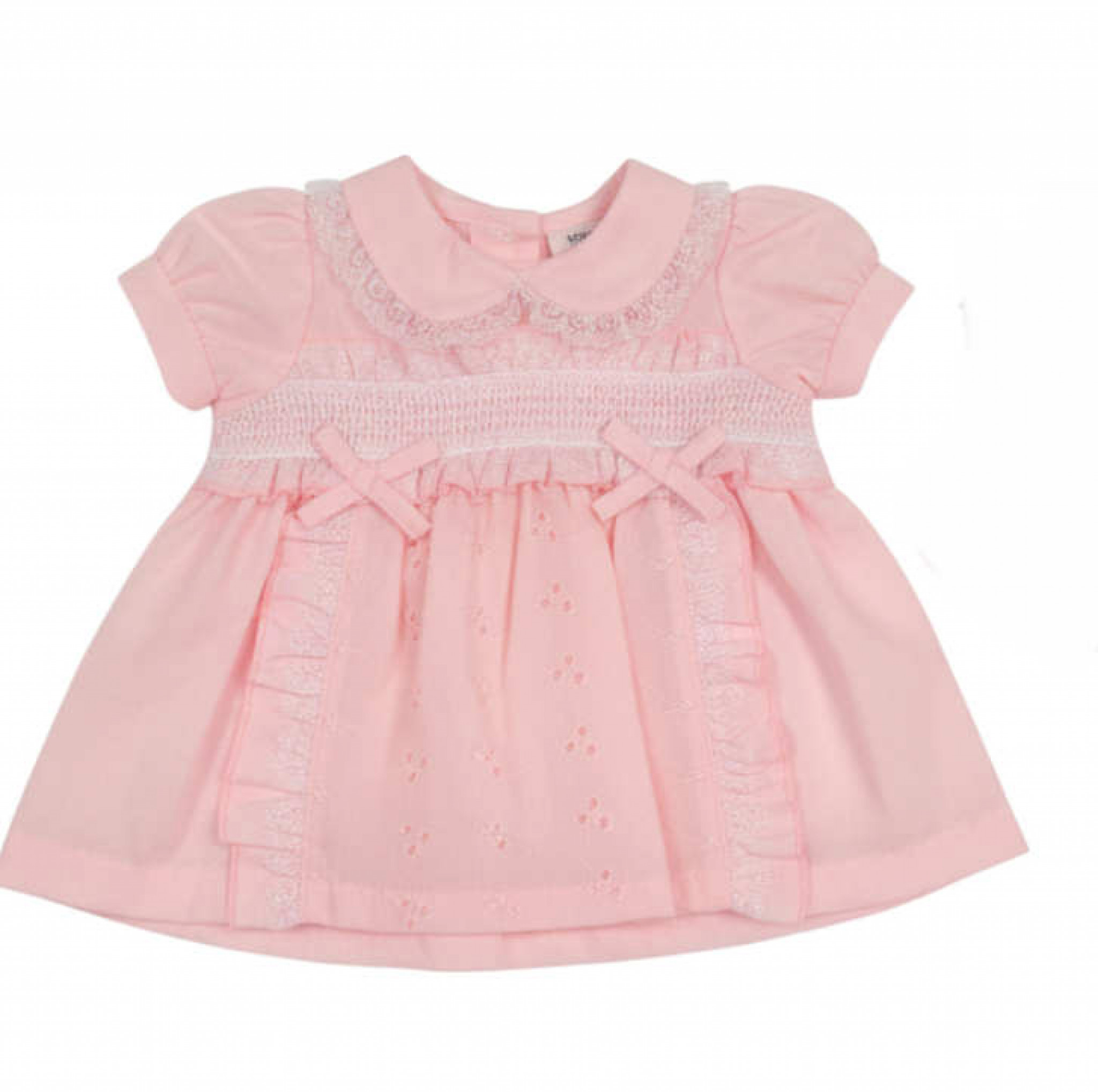 My Little Chick 2120-6271 50353201627133 ML2120-6271P Smocked "Bow and Lace" Dress Set (NB-6m)
