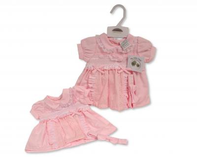 My Little Chick 2120-6271 50353201627133 ML2120-6271P Smocked "Bow and Lace" Dress Set (NB-6m)