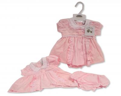 My Little Chick 2120-6275 5035320162751 ML2120-6275P Broderie Anglaise Dress Set (NB-6m)