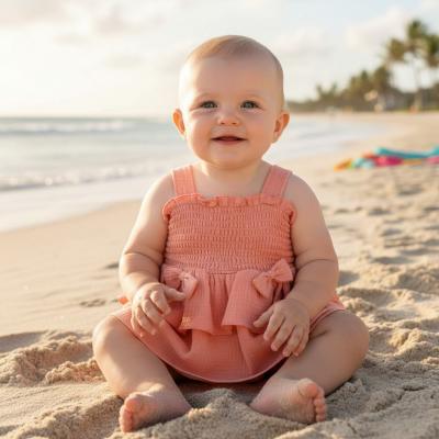 ML2120-6293-P  Shirred "Bows"  Dress  (Newborn - 6 months)