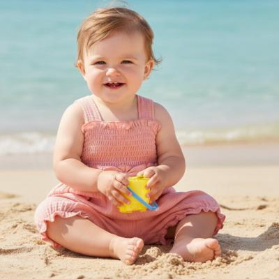 ML2120-6294-P Shirred "Bows" Muslin Romper (Newborn - 6 months)