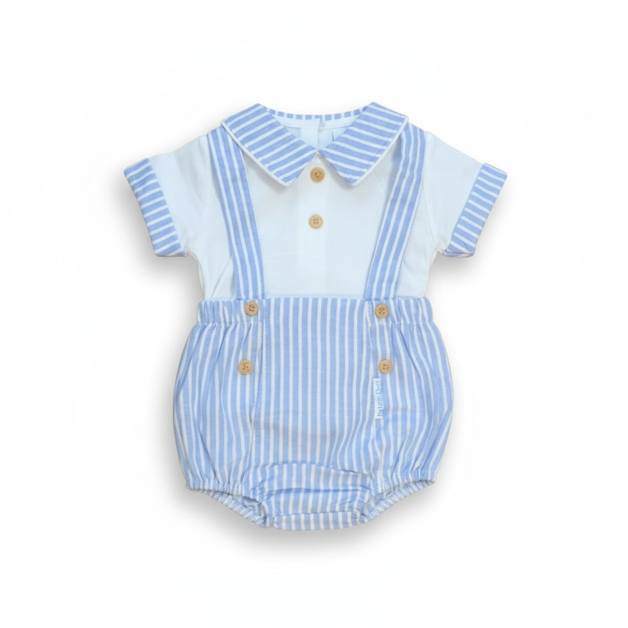 My Little Chick Bis-2120-6307 5035320163079 ML2120-6307-S Oxford Stripe Short Dungaree Set (NB-6 months)