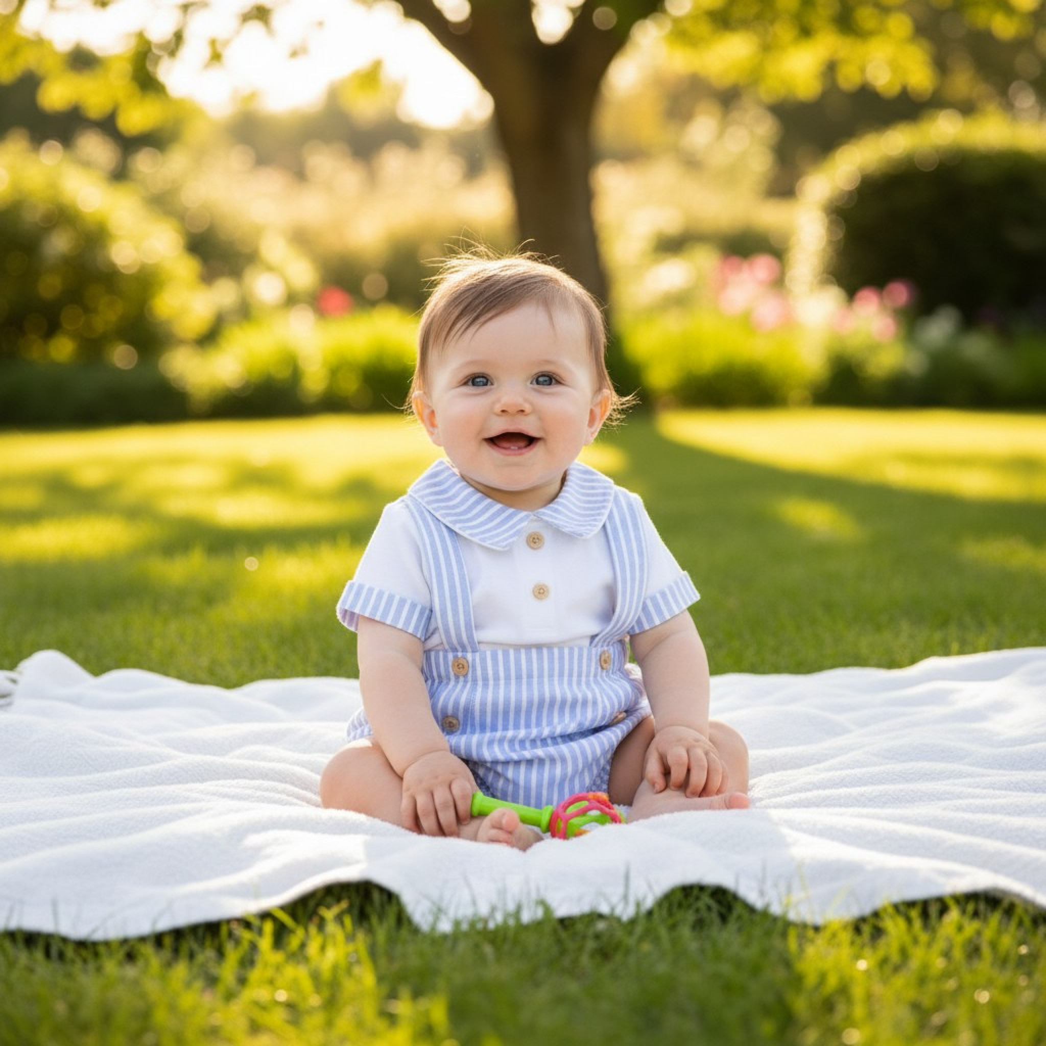 My Little Chick Bis-2120-6307 5035320163079 ML2120-6307S Oxford Stripe Short Dungaree Set (NB-6 months)